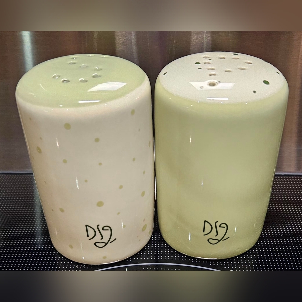 DSG Cream and Light Green Pickle Ceramic Shakers